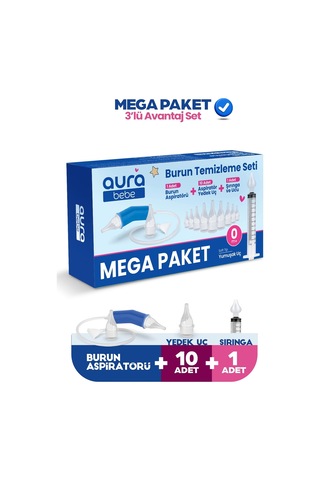 Mega Paket Burun Aspiratörü, 10 Adet Aspiratör Yedek Uç Ve Burun Temizleme Yıkama Enjektörü