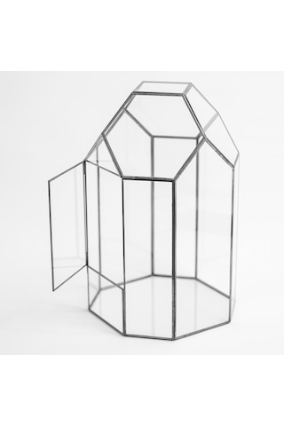 Cam Fanus Geometrik Teraryum Siyah Mirach