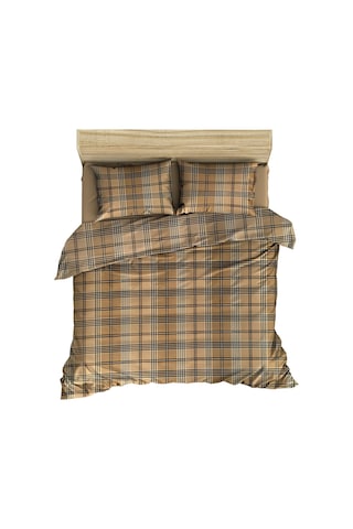 Maki Pamuklu Bej Ekose 200x220 Cm Çift Kişilik Nevresim Seti Bej