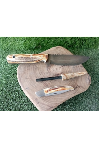 Tctknives El Yapımı Av Kamp Bıçak Deri Kılıflı Krem