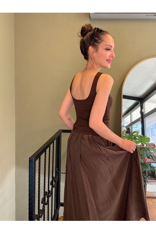 Ali Butik Kahverengi Korseli Polyamid Atlet Kahve