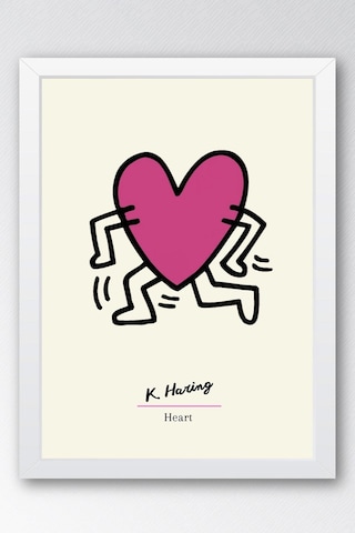 Keith Haring Heart Çerçeveli Tablo - Kalp - Eklektik Tarz Duvar Dekoru