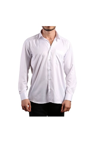 Beyaz Büyük Beden Rahat Kesim Micro Kumaş Kol Düğmeli Regular Fit Erkek Gömlek - 190-1 001