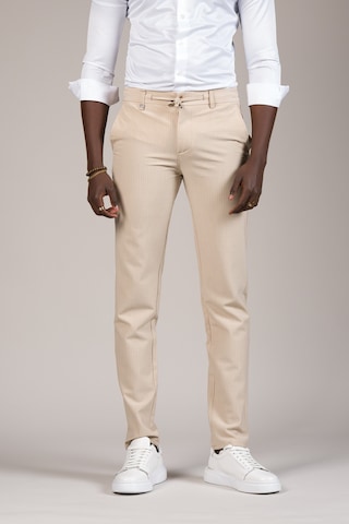 Perpant Slimfit İnce Çizgili Beli İplikli Ve Lastikli Likralı Yazlık Jogger Pantolon Krem