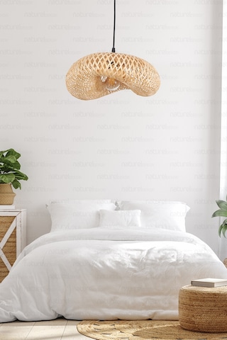 Bambu Elips Sarkıt Avize Lamba 42cm - Iskandinav, Modern, Bohem, Rattan Aydınlatma Bej
