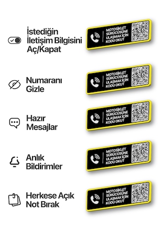 2'li Paket - Motosiklet Numaratörü - Dıştan Yapıştırma - Qr Kodlu Numaratör Yatay Etiket Sarı Siyah