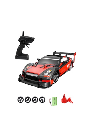 2.4ghz Işıklı 1:16 Drift Model Yedek Lastikli Uzaktan Kumandalı Drift Arabası Drag Car Yarış Arabası - Kırmızı Kırmızı