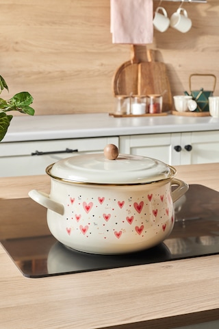 Karaca Kalp Detaylı Pink Love Emaye Tencere 22 Cm Pembe - 4,80 L