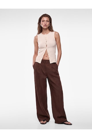 Koton Bürümcük Kumaş Slim Fit Düğmeli Bisiklet Yaka Yelek Bej 6sak10040ek Ekru