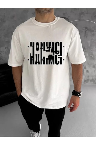 Veraura Lifestyle Unisex Bisiklet Yaka Katlanan Baskılı T-shirt - Beyaz