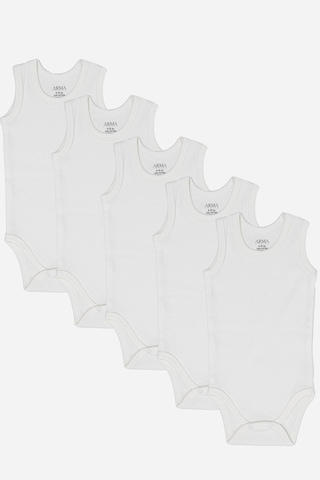 Arma Yıldız %100 Organik Pamuklu Beyaz Bebek Atlet Çıtçıtlı Zıbın Body 5'li Paket Beyaz