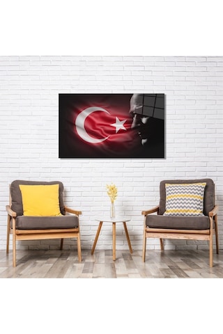 Türk Bayrağı Ve Atatürk Silüet Cam Tablo