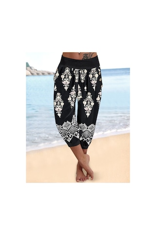 Kadın Beli Lastikli Etnik Desenli Kapri Süprem Pantolon Karışık