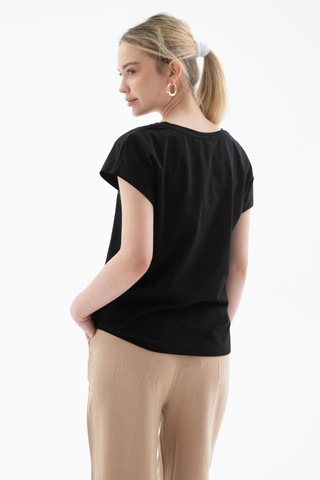 Fashion Friends Baskılı %100 Pamuklu Bluz Siyah Siyah