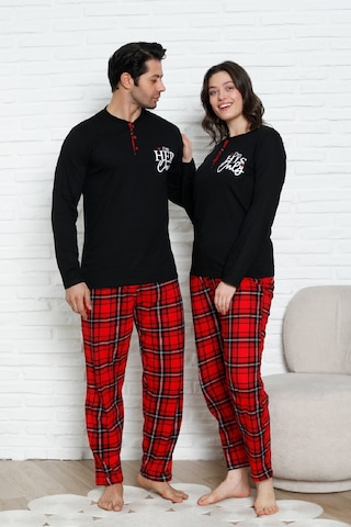 Enisena Erkek Pijama Takımı - Ekose Altlı- Eş Versiyonlu -12580 Siyah