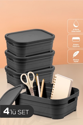 4'lü Kapaklı 2,8 Litre Saklama Kutusu Antrasit Antrasit