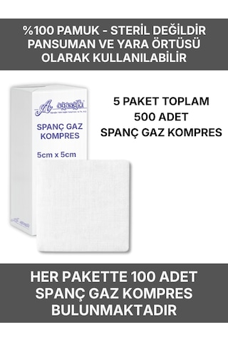 Ağaoğlu Spanç Gazlı Bez 5x5cm 8 Katlı 500 Adet
