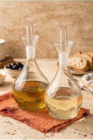 Atbyhome 2'li Borosilikat Cam Yağlık Sirkelik Seti 900 Ml - Akıtmayan Cam İbrikli Yağdanlık Şeffaf
