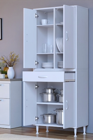 Eliusta Line Beyaz 65 Cm Banyo Dolabı Çok Bölmeli Banyo Düzenleyici Dolap 4 Kapaklı 4 Raflı 65x173x32,5 Cm Beyaz