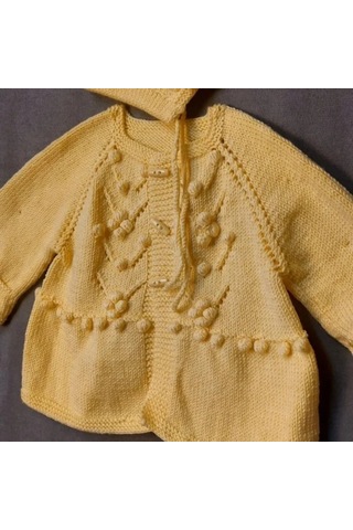 Uretti - Talia 8659 - 1599 El Örgüsü Kız Çocuk Sarı Hırka Ve Şapka Takım - 2 Yaş Sarı