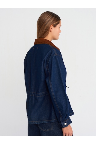 Dilvin 65359 Yakası Kadife Rins Yıkama Denim Mont Lacivert