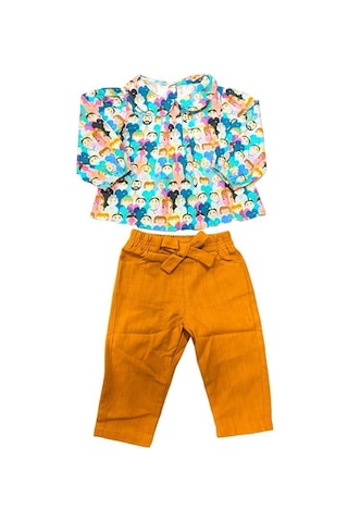 Kız Bebek Çocuk Pamuklu Desenli Gömlek Pantolonlu Takım-10823-tarçın Tarçın