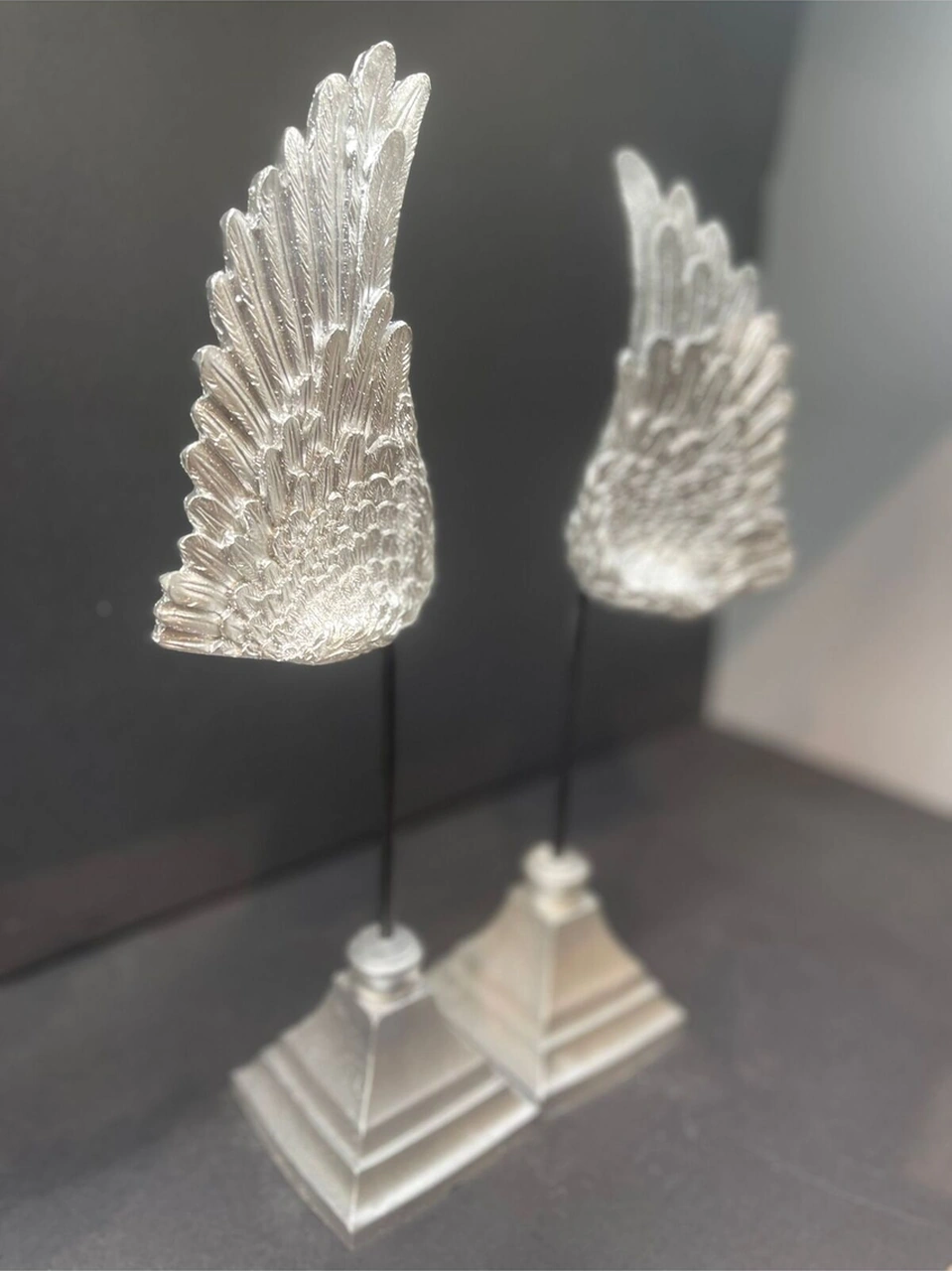 Dekoratif Polyester Ikili Melek Kanatları Biblo Gümüş