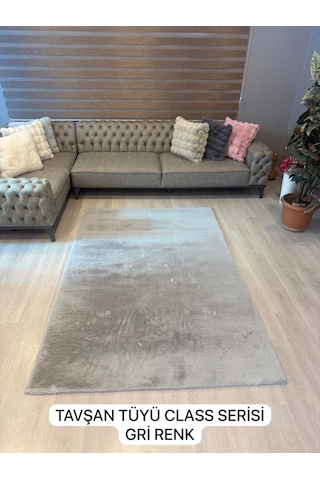 Aries Home Tavşan Tüyü Gri Yumuşak Makinada Yıkanabilir Kaymaz Kalın Dekoratif Post Halı