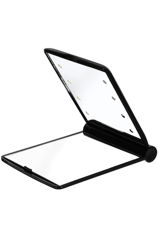 Techtic Katlanır Mini Işıklı Makyaj Aynası Cep Çanta Aynası 8 Led Pilli 23a 12v Pil Dahildir Siyah