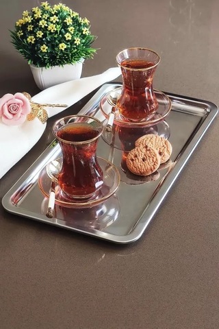 Lüx Çelik Dikdörtgen Servis Sunum Tepsisi 30x15 Cm Çok Renkli