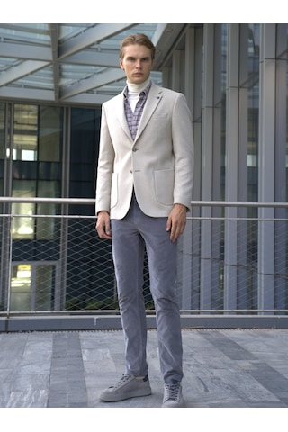 Erkek Yün Ceket Kırçıllı Mono Yaka Torba Cepli Çift Yırtmaç Slim Fit Ceket Ncs Jeans 4005-Taş