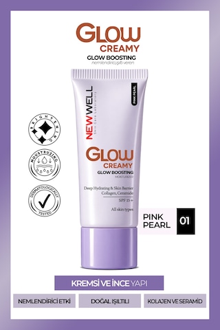 New Well Glow Boosting Işıltı Veren Nemlendirici Yüz Kremi SPF15+ 01 Pink Pearl