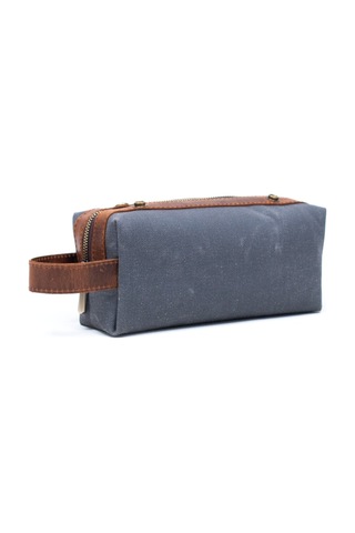 Gillario Design 06 Unisex Kanvas Kumaş+deri Füme-taba Eskitme Dopp Kit
