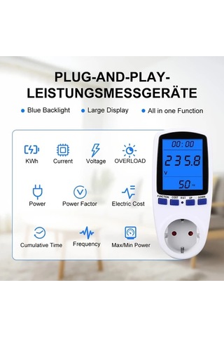 Motion003 Akıllı Ev Enerji Monitörü Arka Işık Versiyonu Ab Fişi Aşırı Yük Koruması