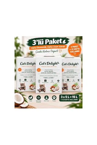 Hindistan Cevizi Kabuğu & Aktif Karbon Teknolojili Kedi Kumu 5 Litre X 3 Adet