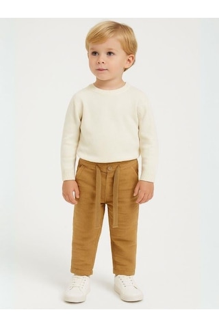Nanica Kids Erkek Çocuk Dokuma Beli Lastikli Pantolon-16003 Kahverengi