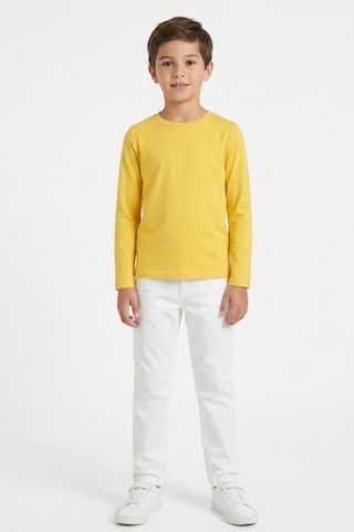 Kiagu Erkek Çocuk Uzun Kollu Basic Düz Tişört %100 Pamuk Bisiklet Yaka T-shirt 2-13 Yaş Sarı