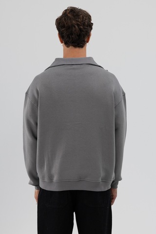 Vamos Basic Fermuarlı Dik Yaka Sweatshirt Füme