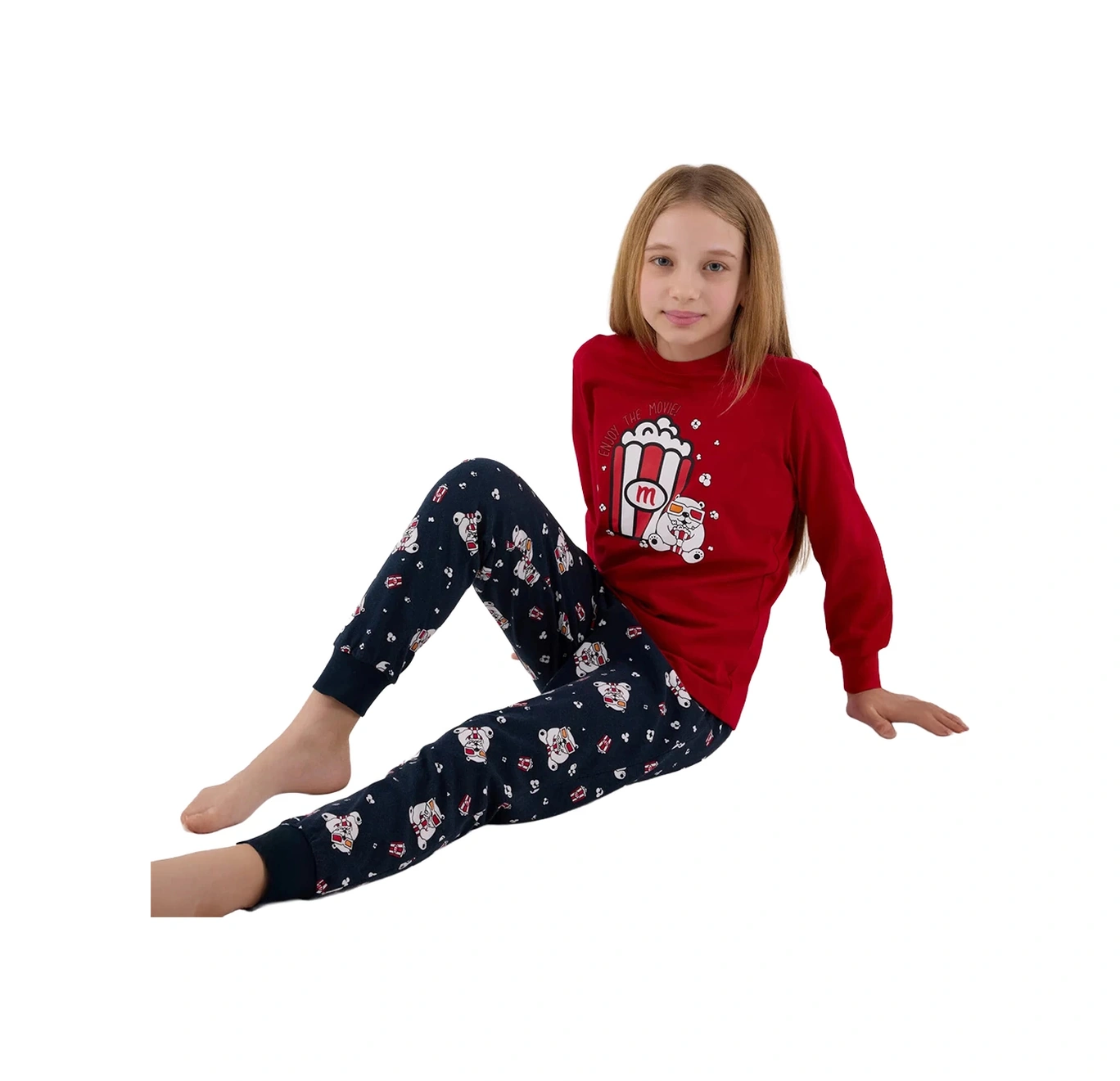 Rolypoly Rp3678-2 Anne Kız Kışlık İkili Pijama Takım Kız Kırmızı