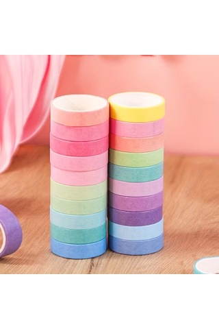 Share Vintage Washi Tape Bant Yapışkanlı Maskeleme Kağıdı Desenli Bant 20'li - Makaron Renkler 1