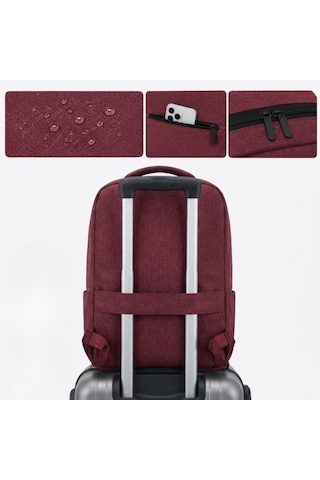 Generic Bordo Laptop Sırt Çantası, Bilgisayar Korumalı İç Bölmeli Notebook Çantası, Organizer Cepli Ve Usb Şarj Portlu