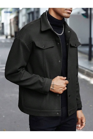 25 Avrupa Ve Amerikan Amazon Sonbahar Ve Kış Yaka Yünlü Yeni Erkek Ceket Gündelik İş Ceketi Siyah