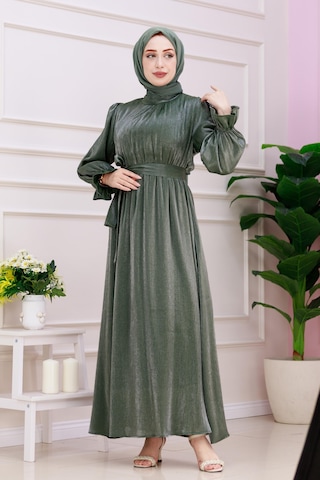 Kolu Volanlı Simli Alya Abiye-yeşil-4872
