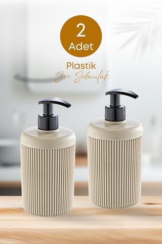 Grimorlife 2 Adet Akrilik Sıvı Sabunluk Mutfak Banyo Sabunluk Seti- 400 Ml Cam Değildir- Bej Bej