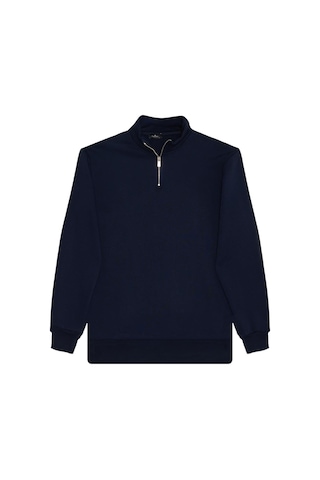 Tudors Unisex 3'lü Paket Lacivert-kahverengi-yeşil Relax Fit Pamuklu Yarım Fermuarlı Dik Yaka Sweatshirt-41764 Çok Renkli