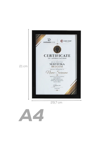 Porsima 4412 Siyah PVC Modern Dekoratif Cam Fotoğraf Çerçevesi Masa Duvar Fotoğraf Çerçevesi 21x29,7cm