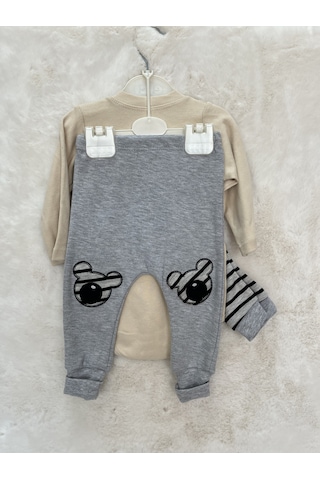 Badili Çizgilimikili İkili Takım Bej