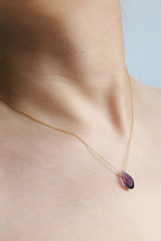 Argentum Concept Altın Kaplama Gümüş Zincirli Kristal Ametist Kolye - N166301