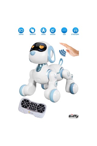Oyuncak Full Fonksiyon Uzaktan Kumandalı El Sensörlü Şarjlı Işıklı Müzikli Dansçı Robot Köpek Beyaz