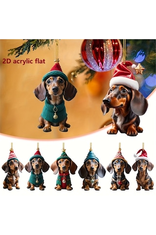 Ranyeek Akrilik Sosis Köpek Dikdörtgen Askı, Noel Ağacı Araç Dekorasyonu, 1 Adet, Festivite Stili, Ev Ve Partiler İçin Zekice Aksesuar